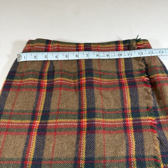 Vintage 90s GAP Wool Wrap Front Fringe Midi Plaid Blanket Skirt , Brown Wms 4 - Picture 12 of 12